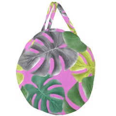 Tropical Greens Pink Leaf Giant Round Zipper Tote by HermanTelo