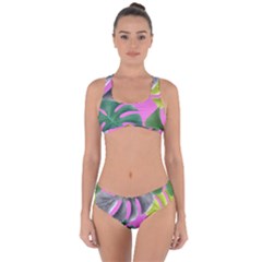 Tropical Greens Pink Leaf Criss Cross Bikini Set