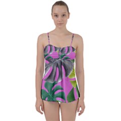 Tropical Greens Pink Leaf Babydoll Tankini Set