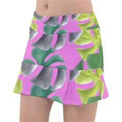 Tropical Greens Pink Leaf Tennis Skirt