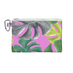 Tropical Greens Pink Leaf Canvas Cosmetic Bag (medium) by HermanTelo