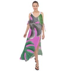 Tropical Greens Pink Leaf Maxi Chiffon Cover Up Dress by HermanTelo