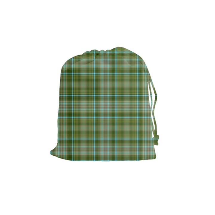 Vintage Green Plaid Drawstring Pouch (Medium)