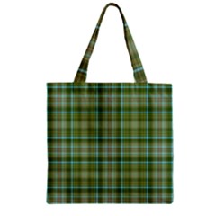 Vintage Green Plaid Zipper Grocery Tote Bag