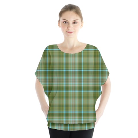 Vintage Green Plaid Batwing Chiffon Blouse by HermanTelo