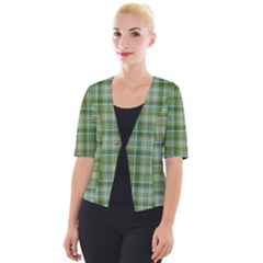 Vintage Green Plaid Cropped Button Cardigan