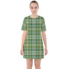 Vintage Green Plaid Sixties Short Sleeve Mini Dress