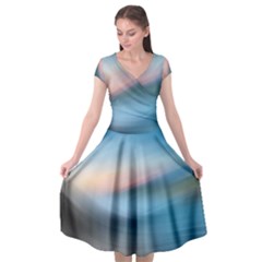 Wave Background Cap Sleeve Wrap Front Dress