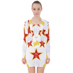 Badge Of People s Liberation Army Rocket Force V-neck Bodycon Long Sleeve Dress by abbeyz71