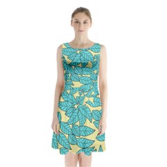 Leaves Dried Sleeveless Waist Tie Chiffon Dress