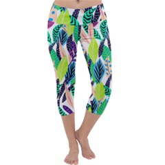 Leaves Rainbow Pattern Nature Capri Yoga Leggings