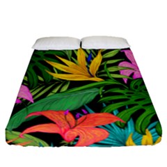 Tropical Greens Leaves Fitted Sheet (queen Size) by Alisyart