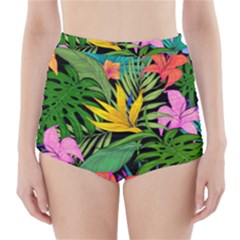Tropical Greens Leaves High-waisted Bikini Bottoms