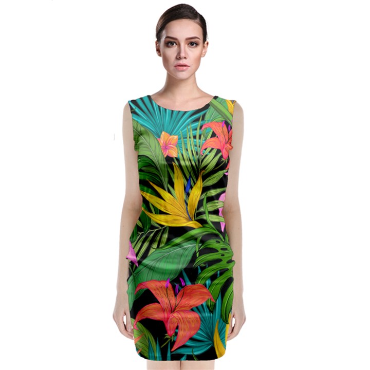 Tropical Greens Leaves Classic Sleeveless Midi Dress