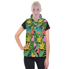 Tropical Greens Leaves Women s Button Up Vest by Alisyart