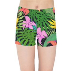 Tropical Greens Leaves Kids  Sports Shorts by Alisyart