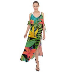 Tropical Greens Leaves Maxi Chiffon Cover Up Dress