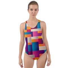 Abstract Geometry Blocks Cut-out Back One Piece Swimsuit