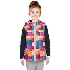 Abstract Geometry Blocks Kids  Hooded Puffer Vest by Bajindul