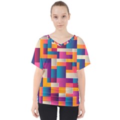 Abstract Geometry Blocks V-neck Dolman Drape Top by Bajindul