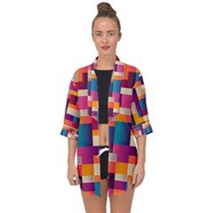 Abstract Geometry Blocks Open Front Chiffon Kimono by Bajindul