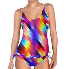 Abstract Blue Background Colorful Pattern Tankini Set by Bajindul