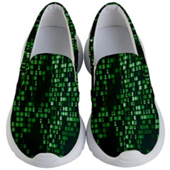 Abstract Plaid Green Kids  Lightweight Slip Ons by Bajindul