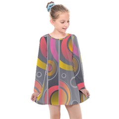 Abstract Colorful Background Grey Kids  Long Sleeve Dress