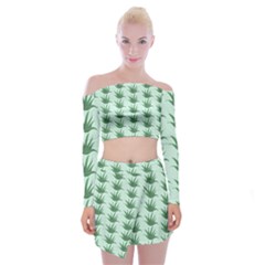 Aloe Plants Pattern Scrapbook Off Shoulder Top With Mini Skirt Set by Bajindul