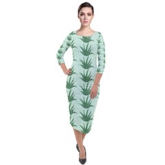 Aloe Plants Pattern Scrapbook Quarter Sleeve Midi Velour Bodycon Dress by Bajindul