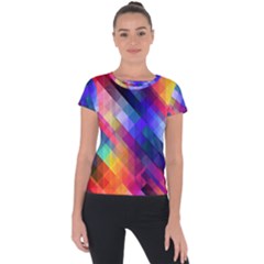 Abstract Background Colorful Pattern Short Sleeve Sports Top 