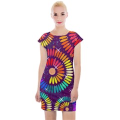 Abstract Background Spiral Colorful Cap Sleeve Bodycon Dress