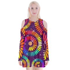 Abstract Background Spiral Colorful Velvet Long Sleeve Shoulder Cutout Dress by Bajindul
