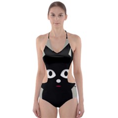 Cat Pet Cute Black Animal Cut-out One Piece Swimsuit by Bajindul