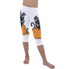 Halloween Cute Cat Kids  Lightweight Velour Capri Leggings  by Bajindul