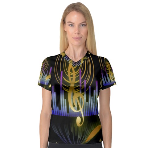 Background Level Clef Note Music V-neck Sport Mesh Tee by Bajindul