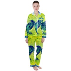 Heart Emotions Love Blue Satin Long Sleeve Pyjamas Set by Bajindul