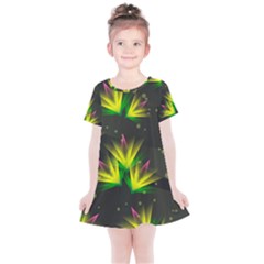 Floral Abstract Lines Kids  Simple Cotton Dress