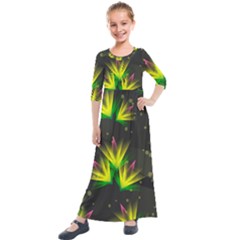 Floral Abstract Lines Kids  Quarter Sleeve Maxi Dress by Bajindul