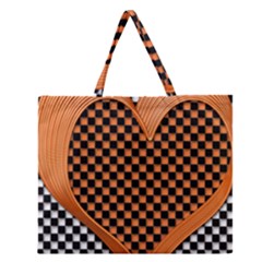 Heart Chess Board Checkerboard Zipper Large Tote Bag by Bajindul