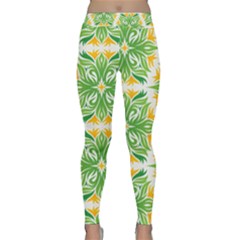 Green Pattern Retro Wallpaper Classic Yoga Leggings by Bajindul