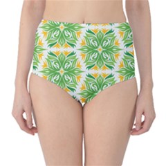 Green Pattern Retro Wallpaper Classic High-waist Bikini Bottoms by Bajindul