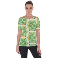 Green Pattern Retro Wallpaper Shoulder Cut Out Short Sleeve Top by Bajindul