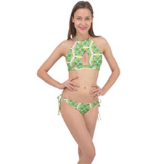 Green Pattern Retro Wallpaper Cross Front Halter Bikini Set by Bajindul