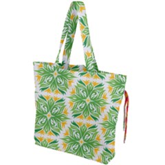 Green Pattern Retro Wallpaper Drawstring Tote Bag by Bajindul