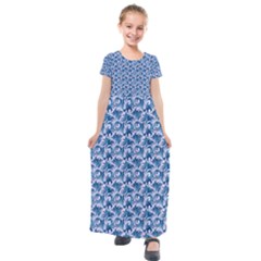Blue Pattern Scrapbook Kids  Short Sleeve Maxi Dress