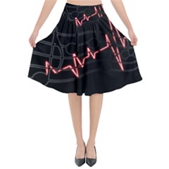 Music Wallpaper Heartbeat Melody Flared Midi Skirt