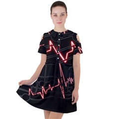 Music Wallpaper Heartbeat Melody Short Sleeve Shoulder Cut Out Dress  by Bajindul