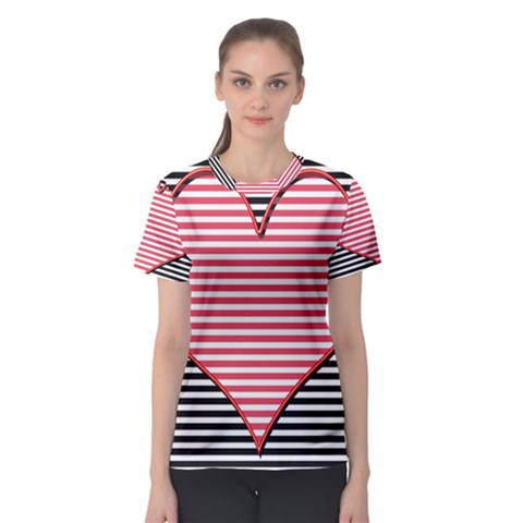 Heart Stripes Symbol Striped Women s Sport Mesh Tee by Bajindul