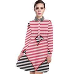 Heart Stripes Symbol Striped Long Sleeve Chiffon Shirt Dress